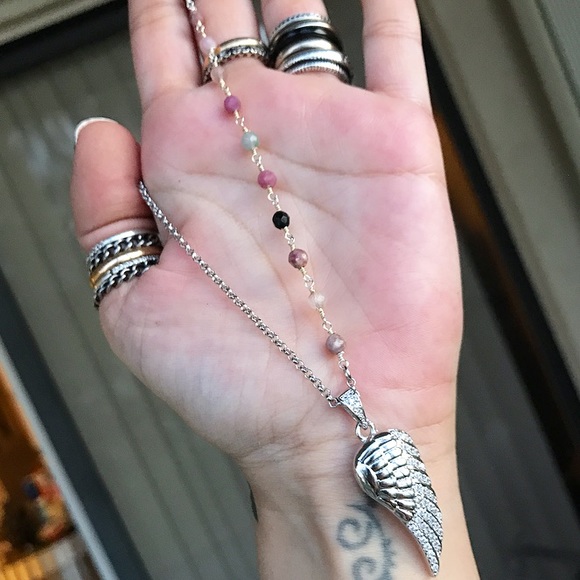 Genuine tourmaline white gold plated angel cz wing - Picture 5 of 8